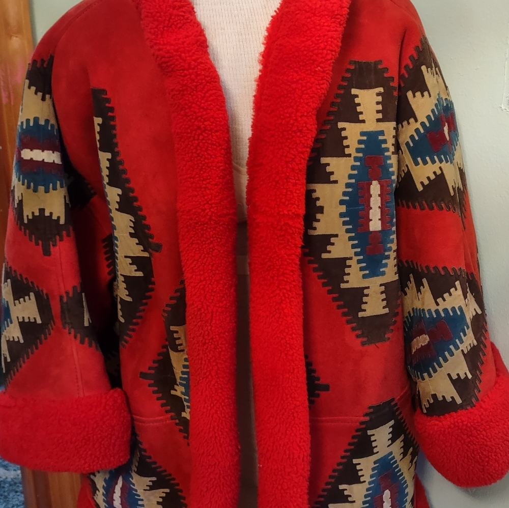 Vintage soft Leather Native American Pattern coat